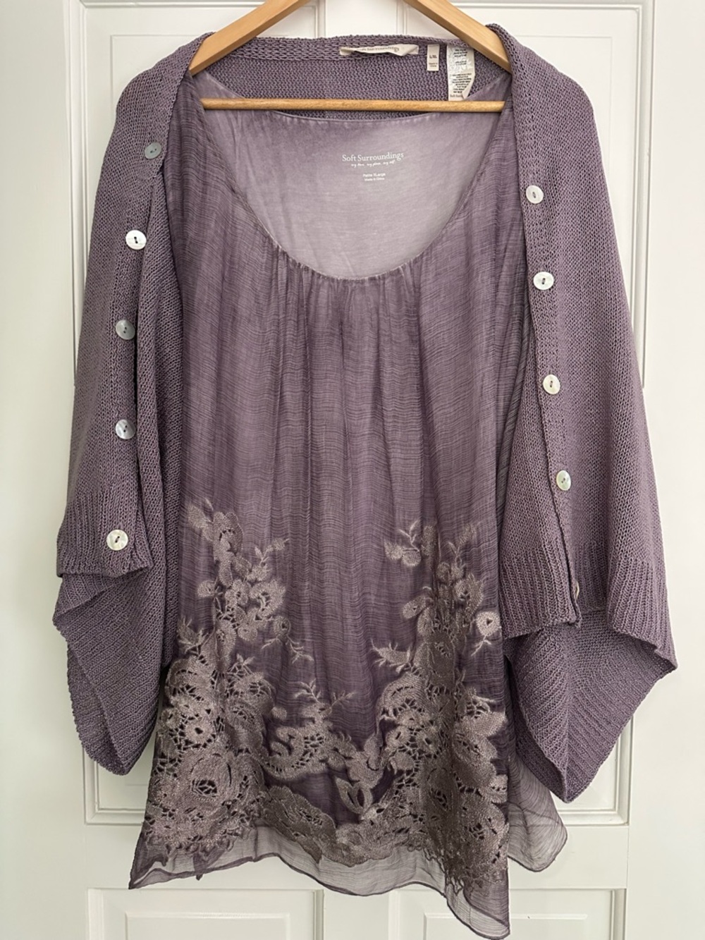 SET- Soft Surroundings Silk Sophia Tunic & Matching Sea Breeze Sweater Shrug